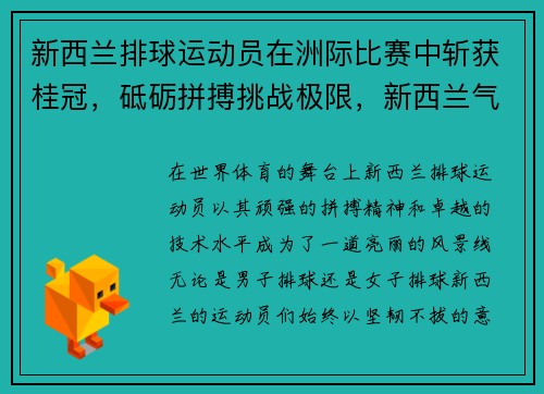 新西兰排球运动员在洲际比赛中斩获桂冠，砥砺拼搏挑战极限，新西兰气排球比赛
