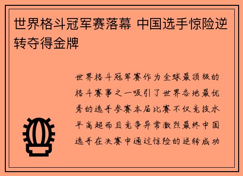 世界格斗冠军赛落幕 中国选手惊险逆转夺得金牌