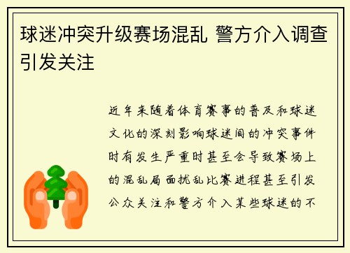 球迷冲突升级赛场混乱 警方介入调查引发关注