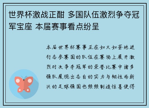 世界杯激战正酣 多国队伍激烈争夺冠军宝座 本届赛事看点纷呈